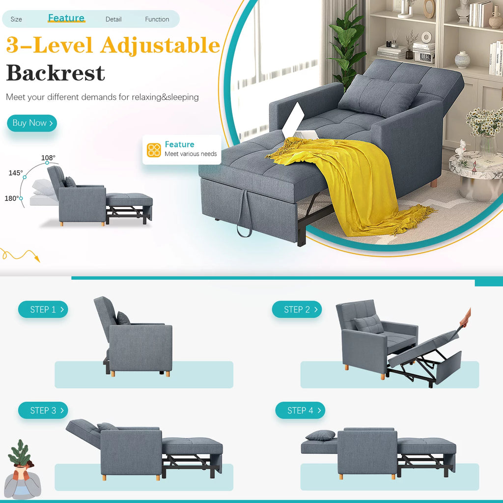 Dark Grey Sleeper Sofa Chair with Extra Pillow B178440