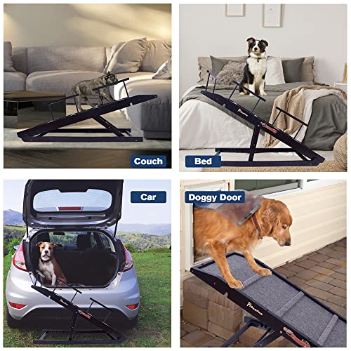 48" Adjustable Pet Ramp with Safety Side Rails and Non Slip Traction Mat (Black) V224