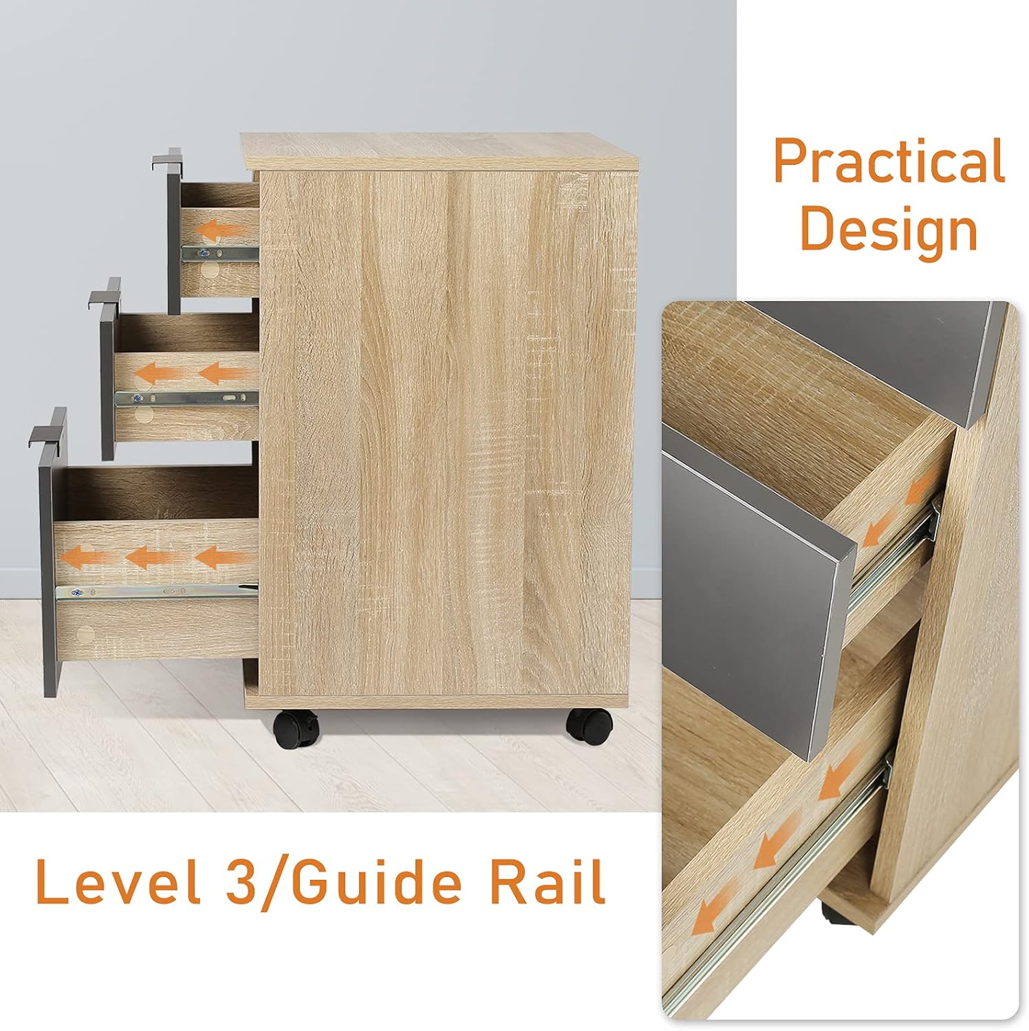 3 Drawer Rolling Wood File Cabinet with Wheels Z253459