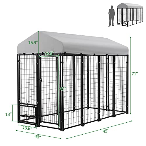 Large Dog Kennel Heavy Duty Welded Wire Steel Cage with Waterproof Cover (8x4x6 ft) A4482