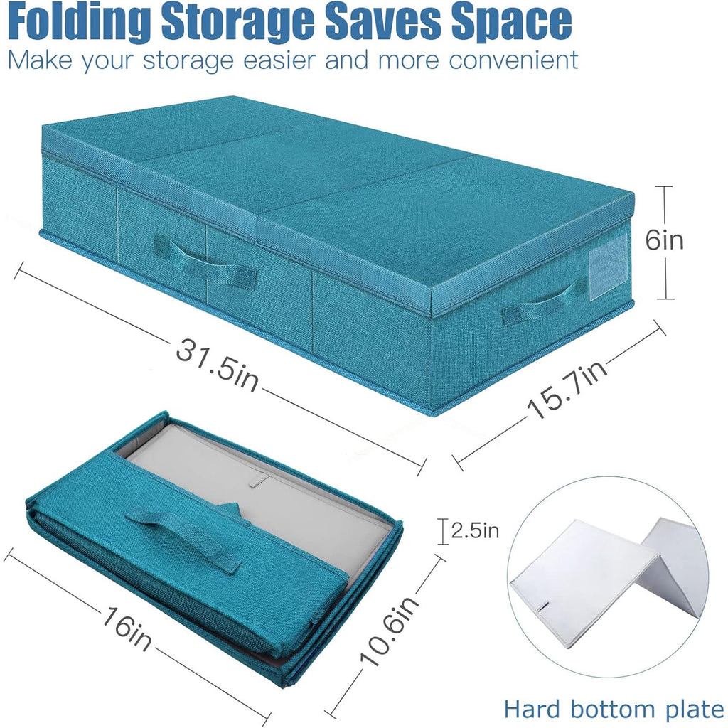 Cyan Blue Underbed Storage Containers with Lids (2pcs) Large Foldable C169944