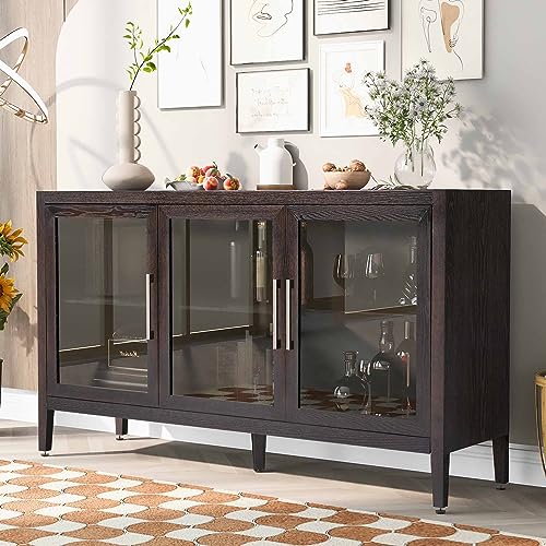 Black Glass Door Sideboard Cabinet with Adjustable Shelf W59761