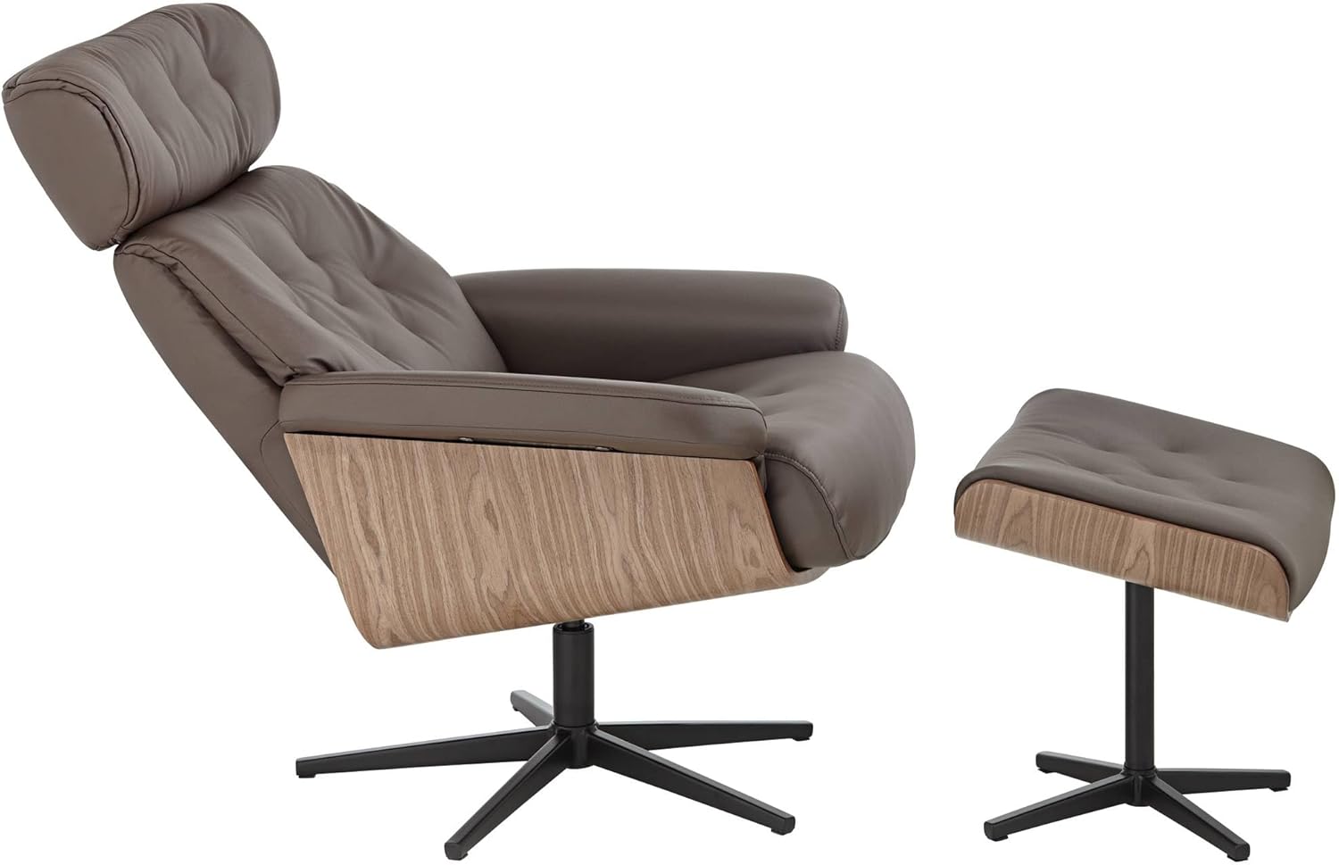 Chocolate Tufted Faux Leather Swivel Recliner and Slanted Ottoman R871