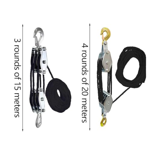 Rope Pulley Hoist 2200 lbs, Heavy Duty Pulley, 8:1 Power Pulley Block and Tackle System J175102