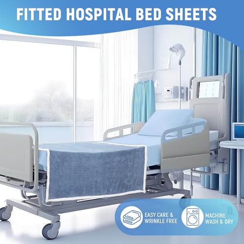 4 Pcs Hospital Bed Sheets Set, Soft Knitted Standard Sheets, Blue O75514