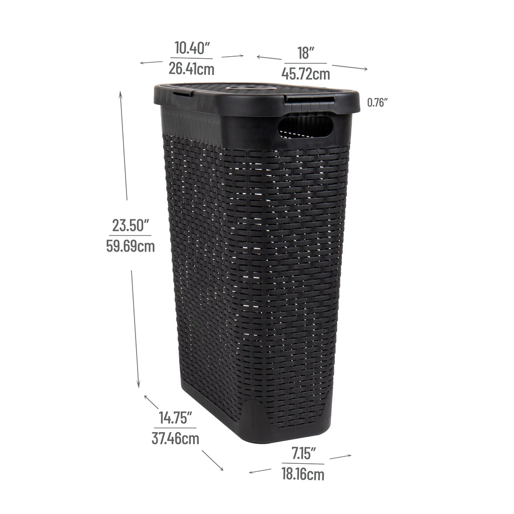 40L Slim Laundry Hamper, Clothes Basket with Lid, Plastic, Set of 2, Black Y599660