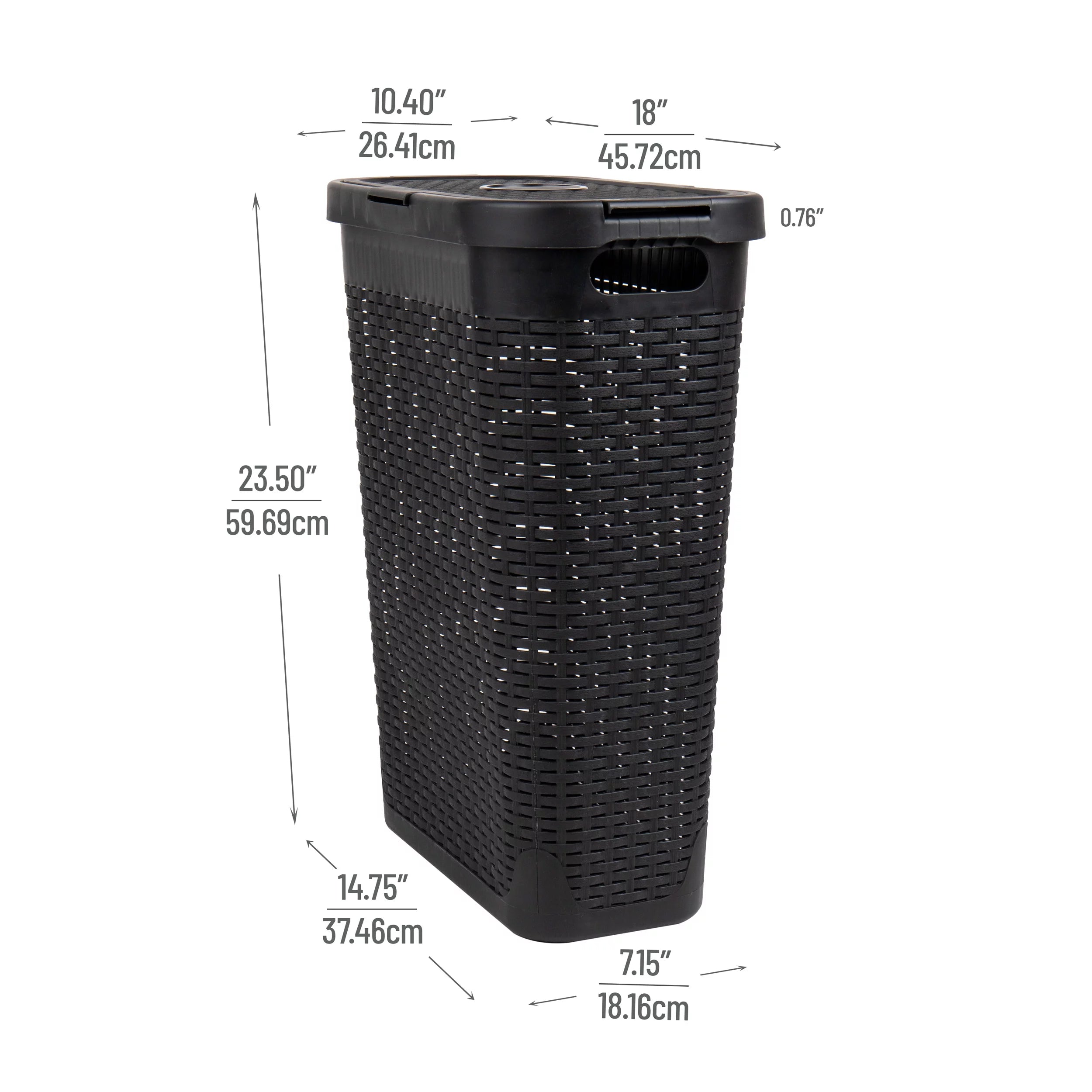 40L Slim Laundry Hamper, Clothes Basket with Lid, Plastic, Set of 2, Black Y599660