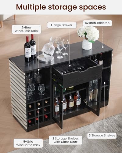 Grey Wine Bar Cabinet with Glass Door & Drawer W5160