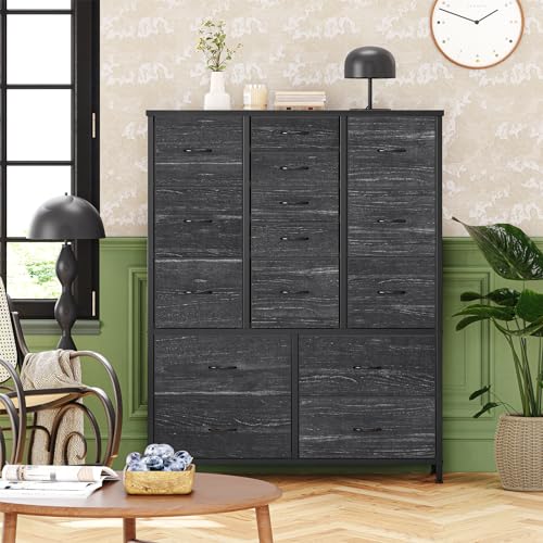 White 15 Drawer Fabric Dresser with Metal Frame and Wood Tabletop P76872