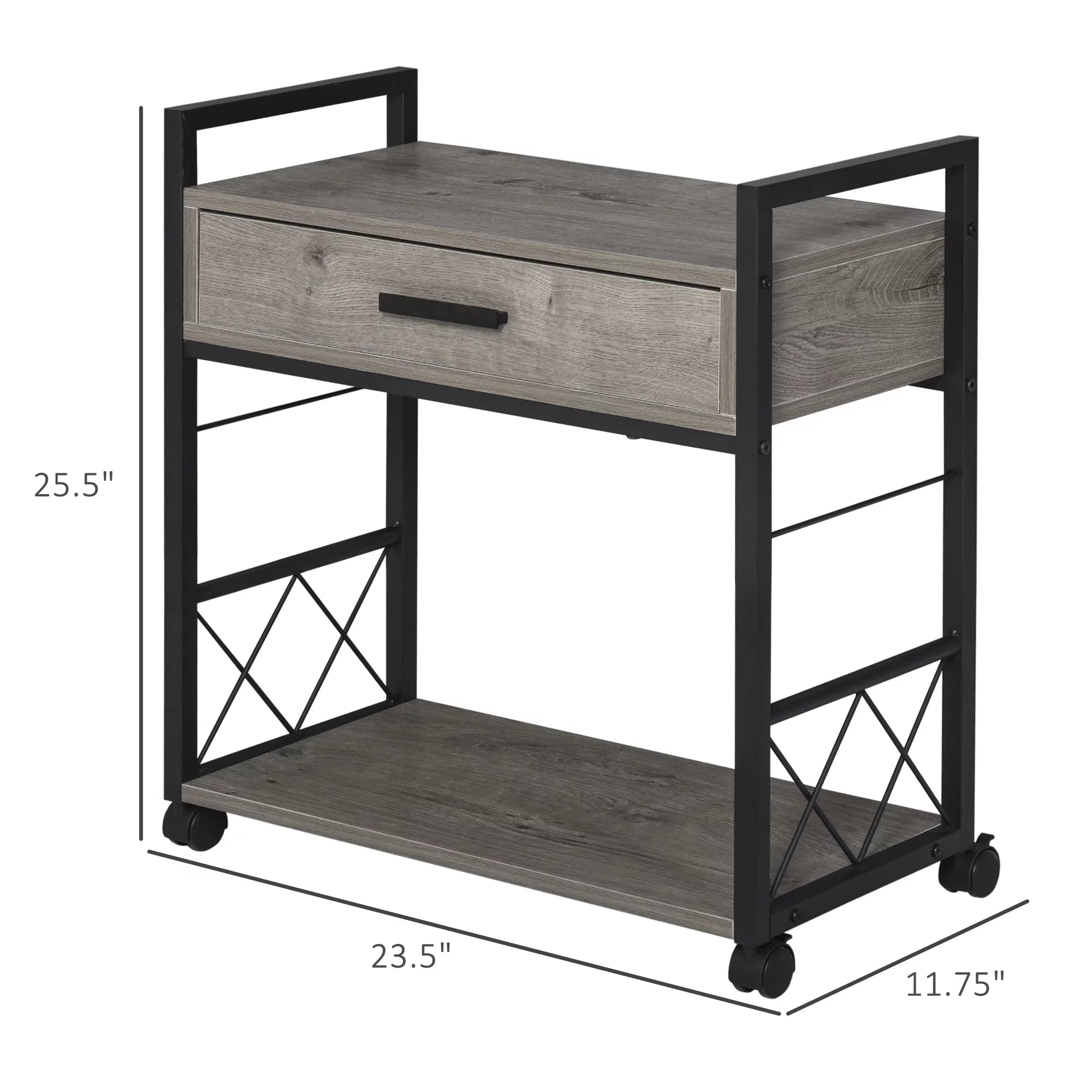 Grey Industrial End Table with Drawer and Bottom Shelf V2777