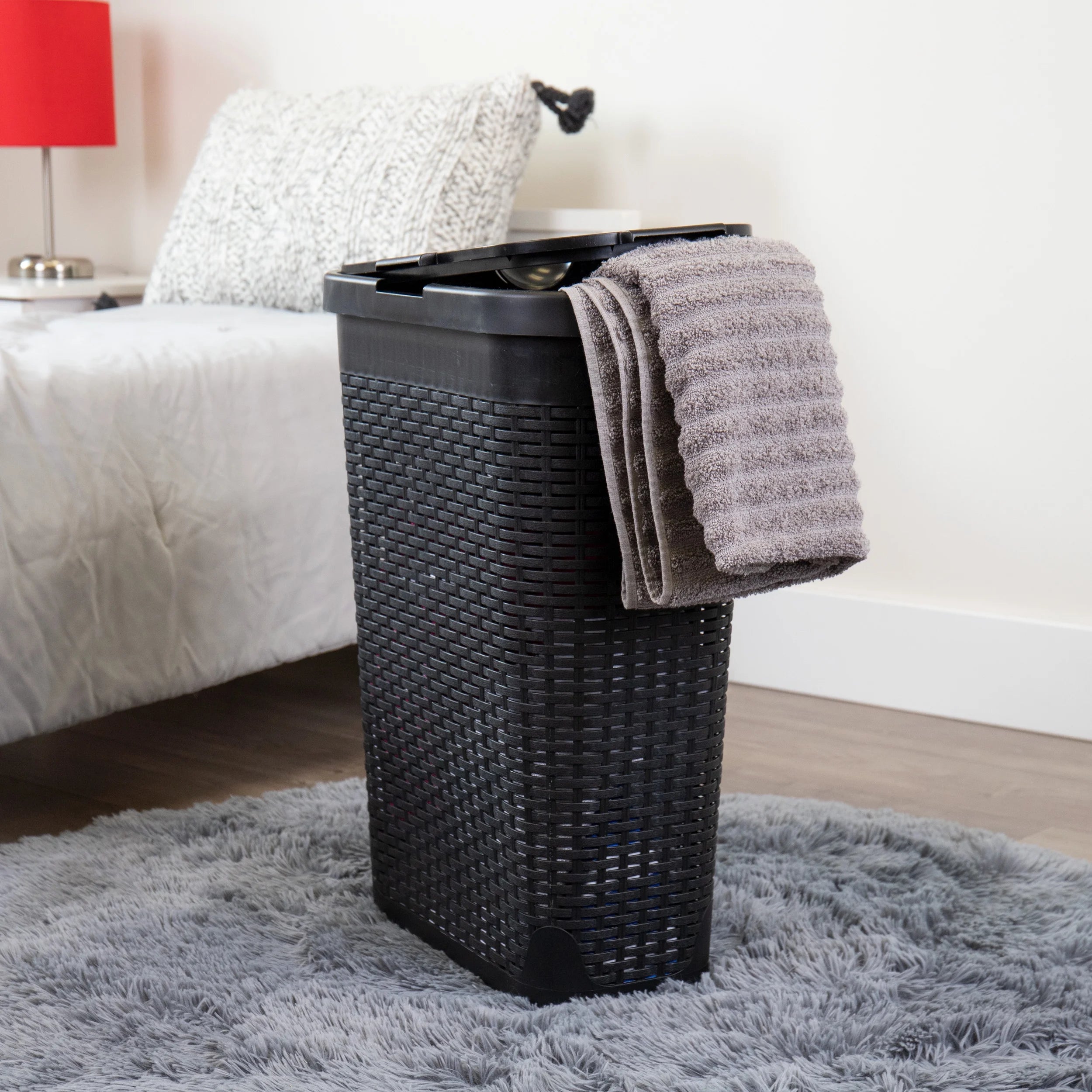 40L Slim Laundry Hamper, Clothes Basket with Lid, Plastic, Set of 2, Black Y599660