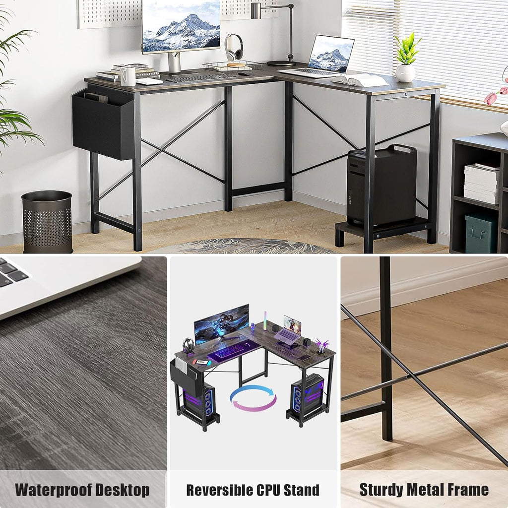 Grey 50 Inch Corner Computer Desk with CPU Stand V6139