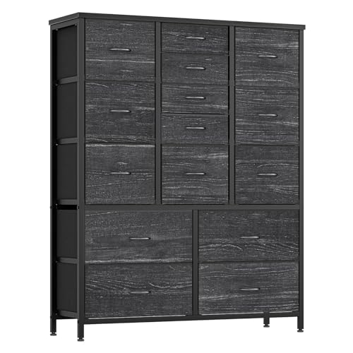 White 15 Drawer Fabric Dresser with Metal Frame and Wood Tabletop P76872