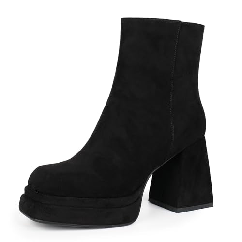 Platform Boots with Chunky Heel and Square Toe C143