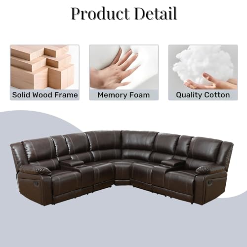 Leather L-Shaped Reclining Sectional Sofa with Chaise V8981