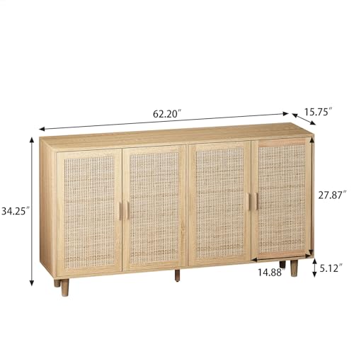 Natural Sideboard Cabinet with 4 Rattan Doors J561587