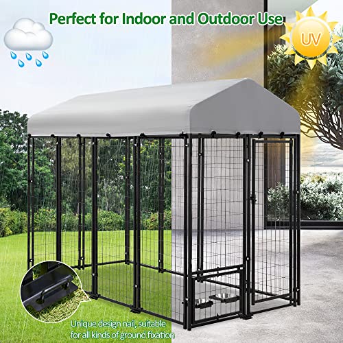 Large Dog Kennel Heavy Duty Welded Wire Steel Cage with Waterproof Cover (8x4x6 ft) A4482