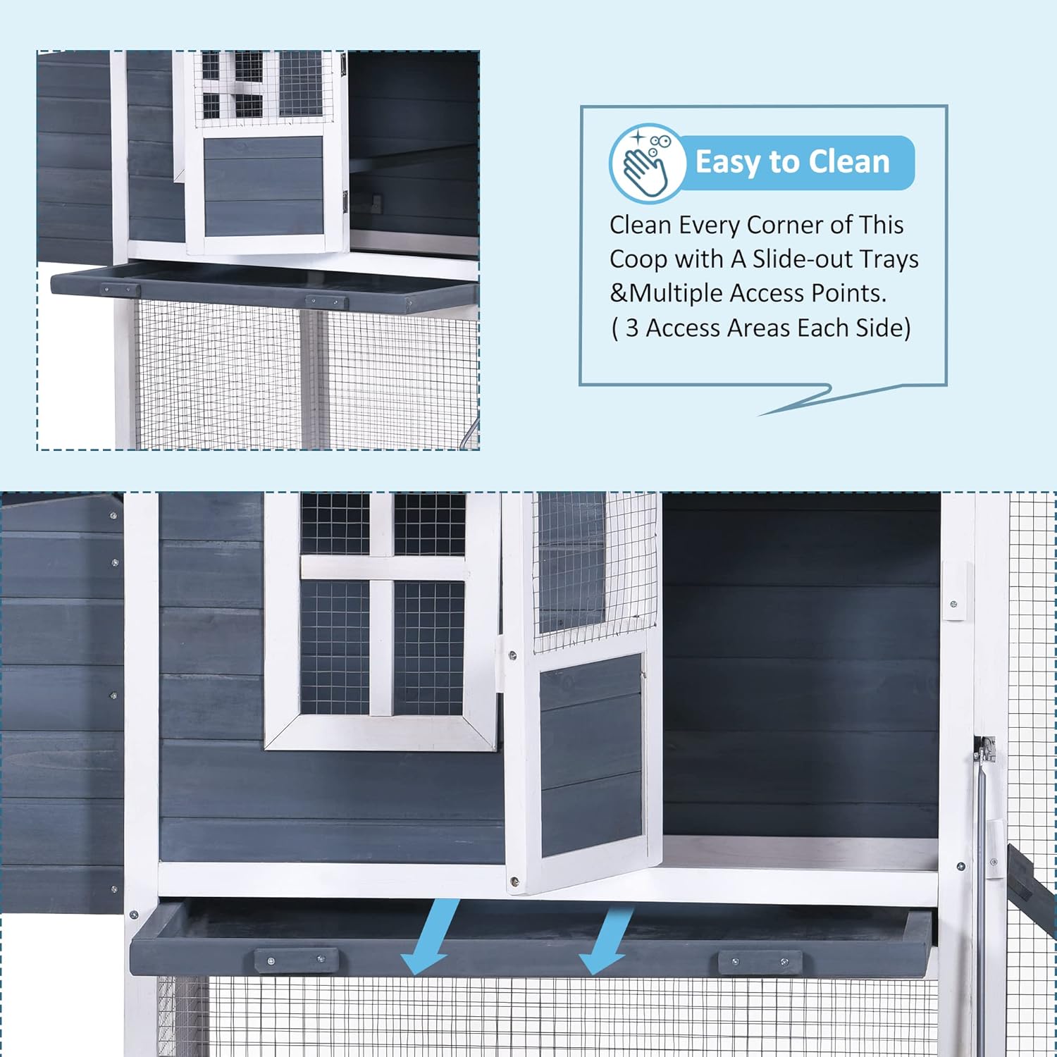 Chicken Coop Hen House Poultry Cage Wooden Rabbit Hutch Small Animal House with Nesting Boxes, 2 Run Play Area, Ramps, Waterproof Roof & Pull Out Tray J314