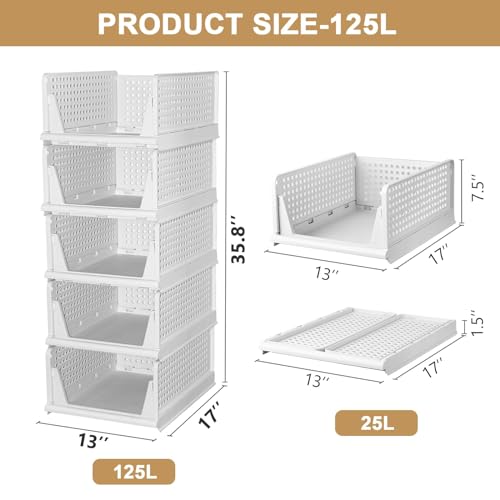 Stackable Plastic Storage Basket (5 * 5L) (White, Large) O276