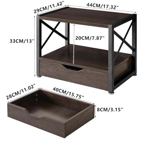 Grey Wooden 2 Tier Printer Stand with Drawer A406