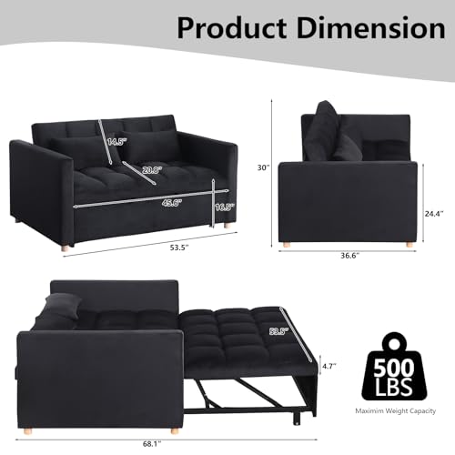 Black Sleeper Chair Sofa Bed with USB Ports and Cupholders Y424000