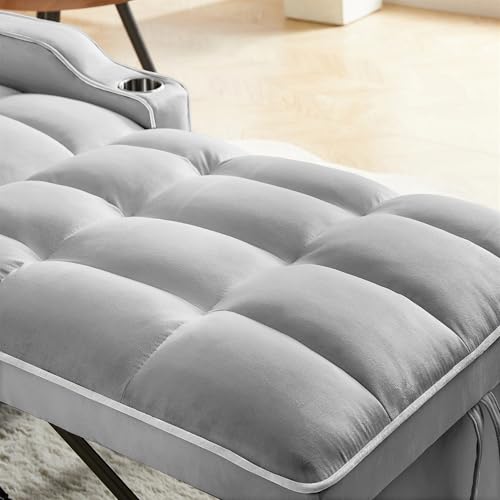 Grey Velvet Convertible Sleeper Sofa Chair Bed Z826