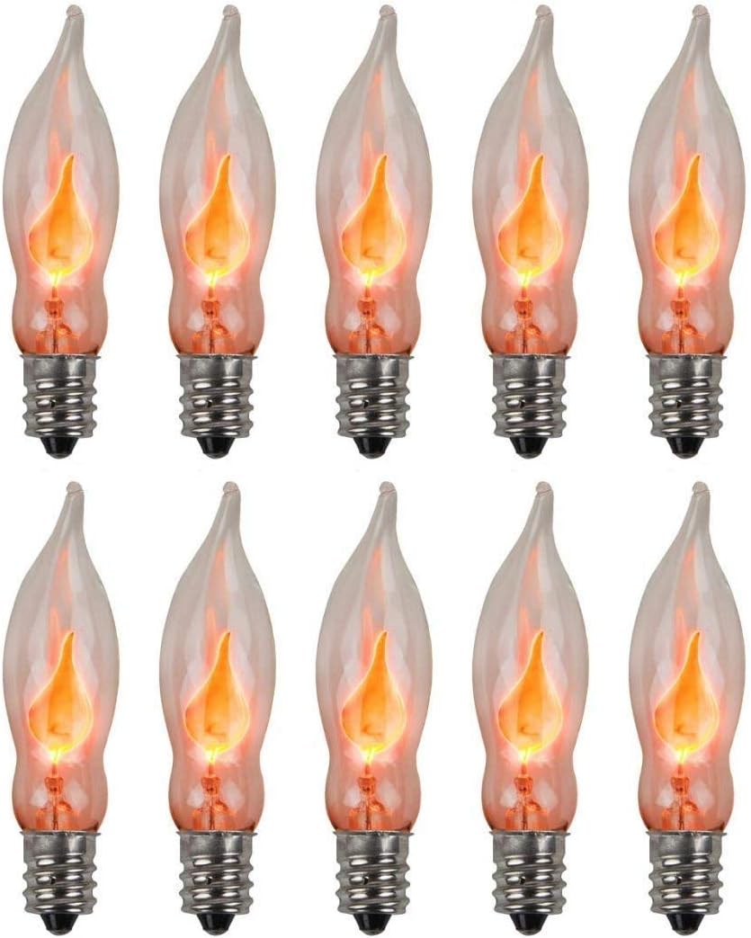 3 Watt 130 Volt E12 Candelabra Base Flame Shaped Nickel Plated Base Flicker Flame Light Bulb Box of 10 E66900