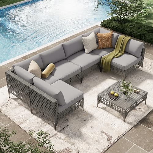 7 Piece PE Rattan Outdoor Patio Furniture Set with Cushions and Tea Table V5150