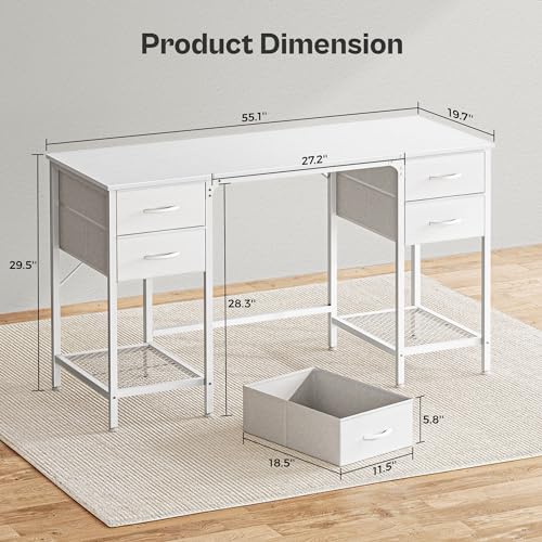 Rustic Brown 55 Inch Computer Desk with 4 Drawers and Mesh Shelf J565