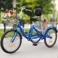 Blue 26 Inch 7 Speed 3 Wheel Tricycle with Removable Baskets P162911