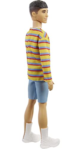 Barbie Ken Fashionistas Doll with Brunette Hair in Striped Shirt, Denim Shorts and White Boots P47878