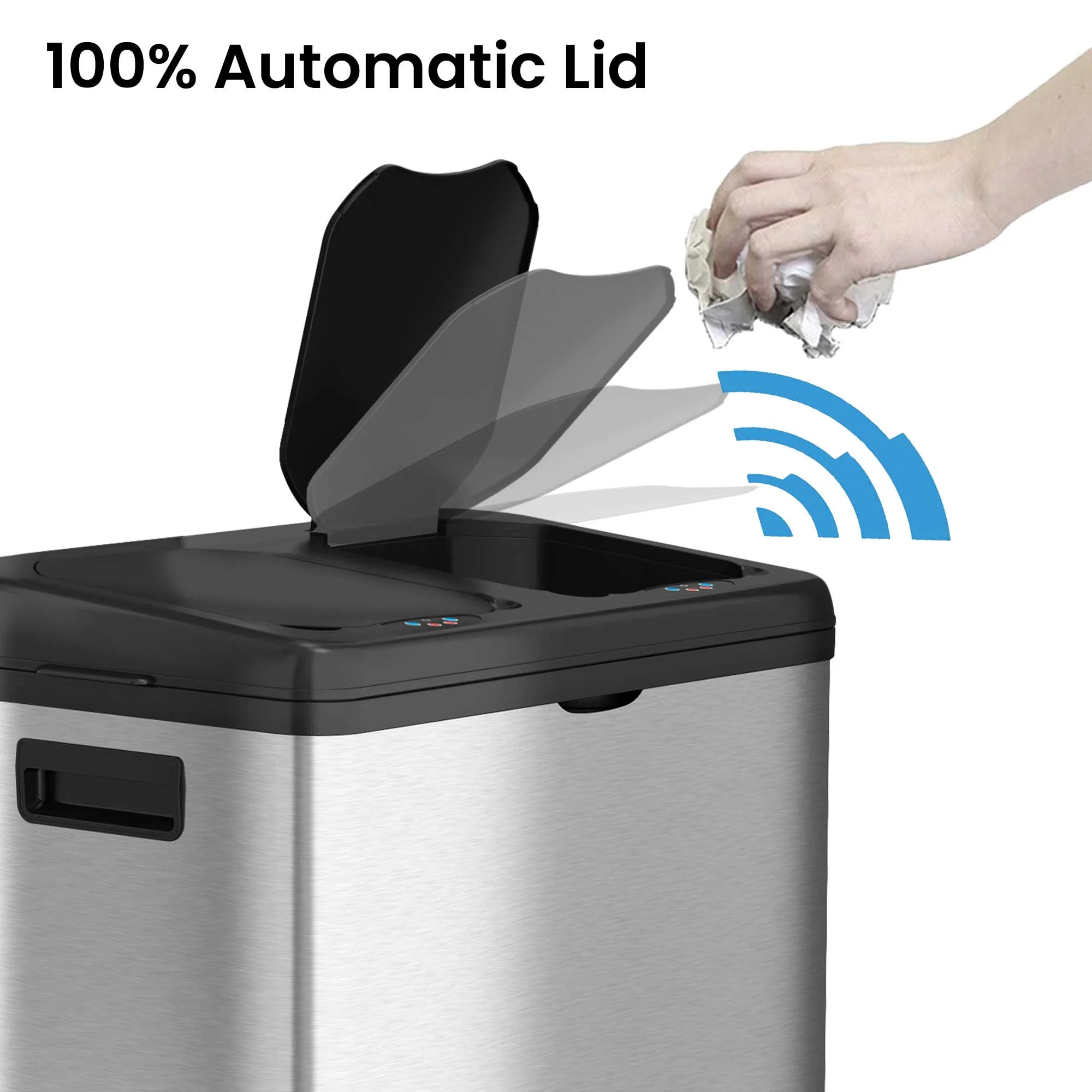16 Gallon Stainless Steel Dual-Compartment Trash Can and Recycle Bin Q34599