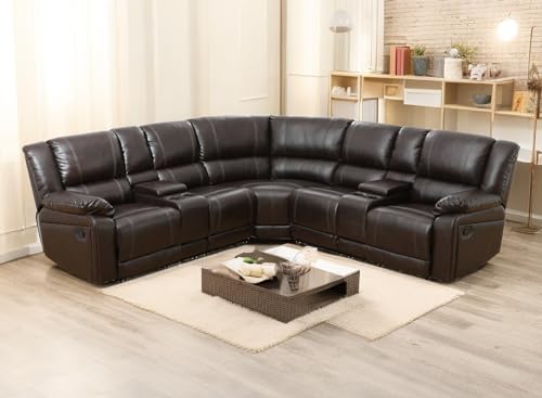 Leather L-Shaped Reclining Sectional Sofa with Chaise V8981