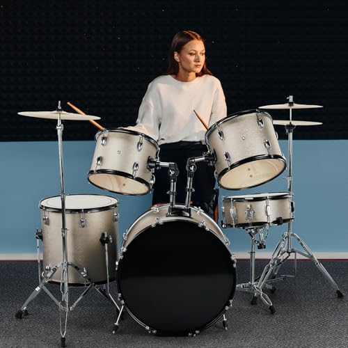 Blue 5-Piece Full-Size Drum Set with Cymbal Stands, Hi-hat Stand, Sticks, Drum Pedal, Stool & Floor Tom I573268