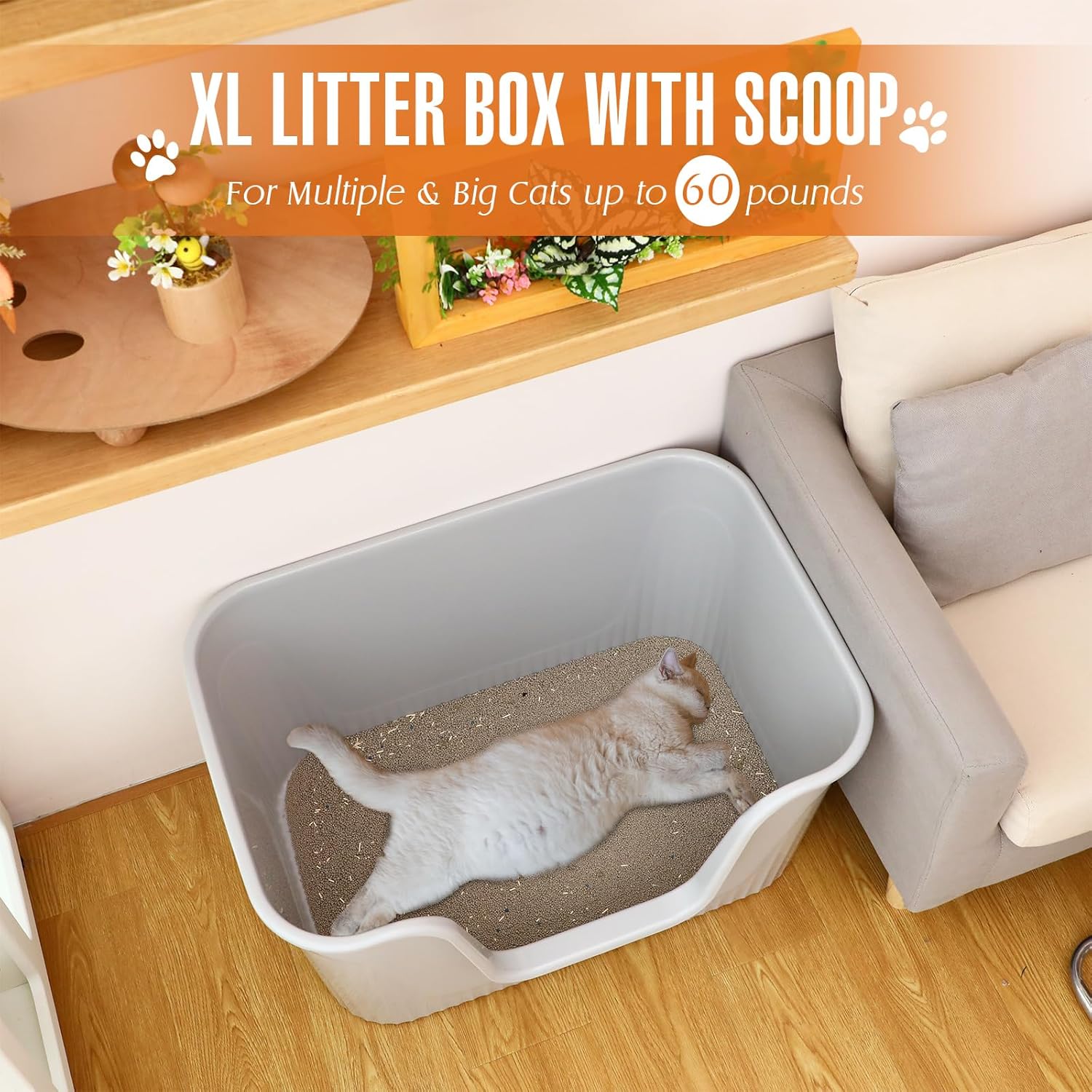 Extra Large Enclosed Cat Litter Box with Scoop Front Entry G82870