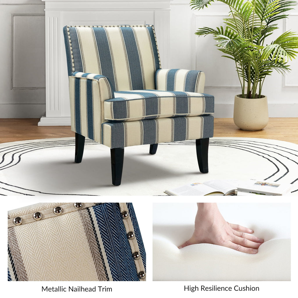 Navy Upholstered Accent Chair with Wood Legs A48577