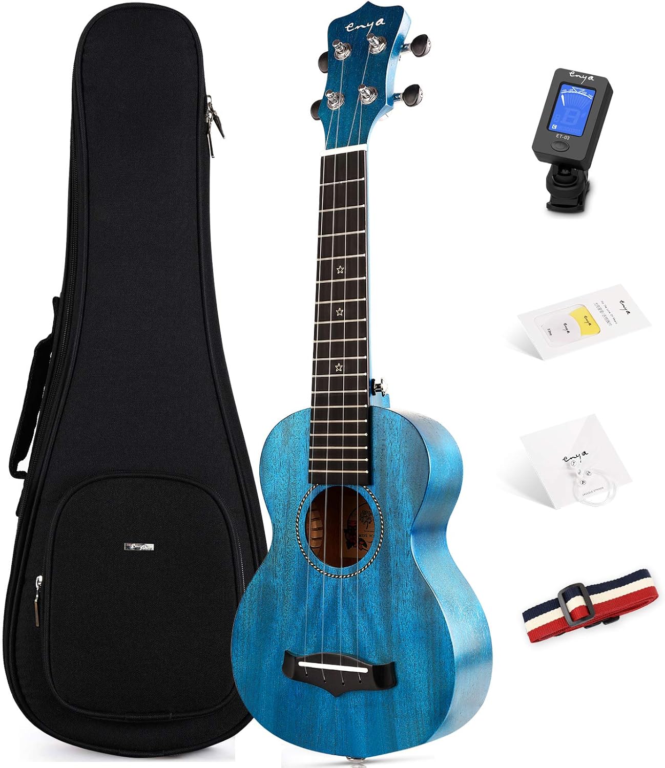 Blue 23 Inch Solid Mahogany Top Concert Ukulele with Starter Kit E5795