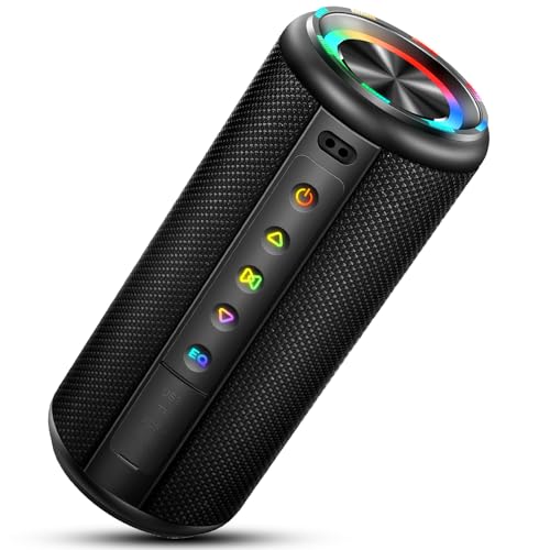 Portable Bluetooth Speaker with 20W HD Loud Stereo Sound, 15H Playtime, IP7 Waterproof, LED Lights, Built-in Mic Q366