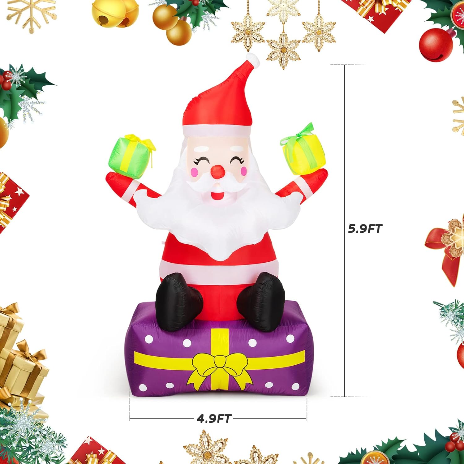 6 Ft Inflatable Santa Claus with Gift Boxes N914889