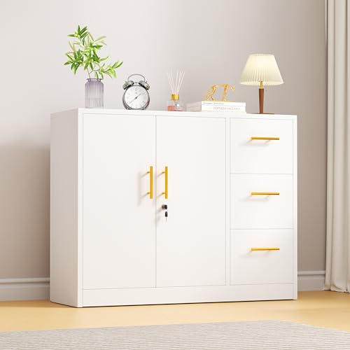Large Metal Sideboard Buffet Cabinet with 2 Doors and 3 Drawers P536165
