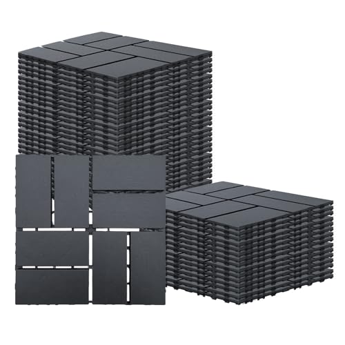 12 PCS Dark Grey 12"x12" Plastic Interlocking Deck Tiles B8852