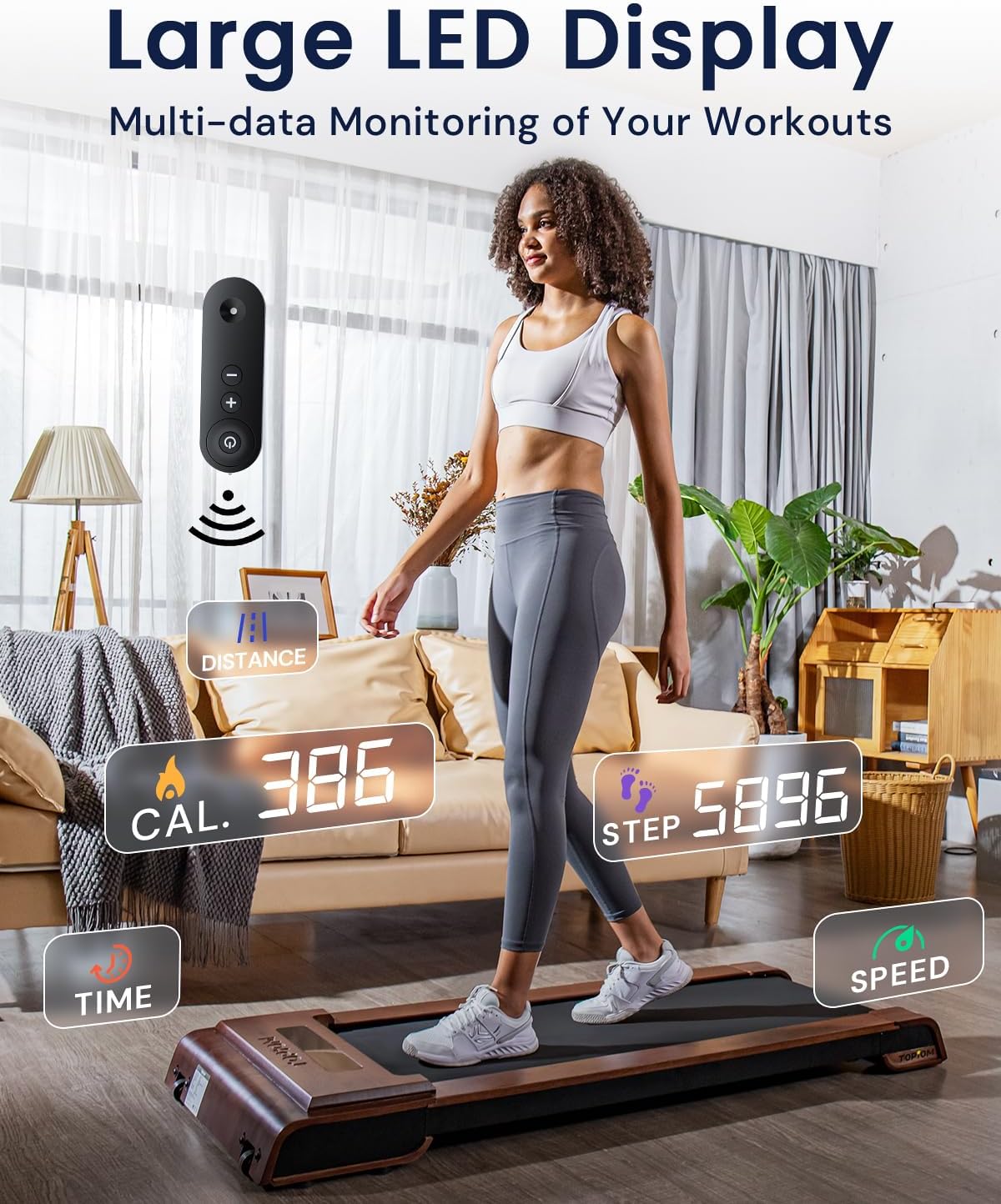 Under Desk Treadmill with Remote Control 310 lb Capacity LED Display N600367