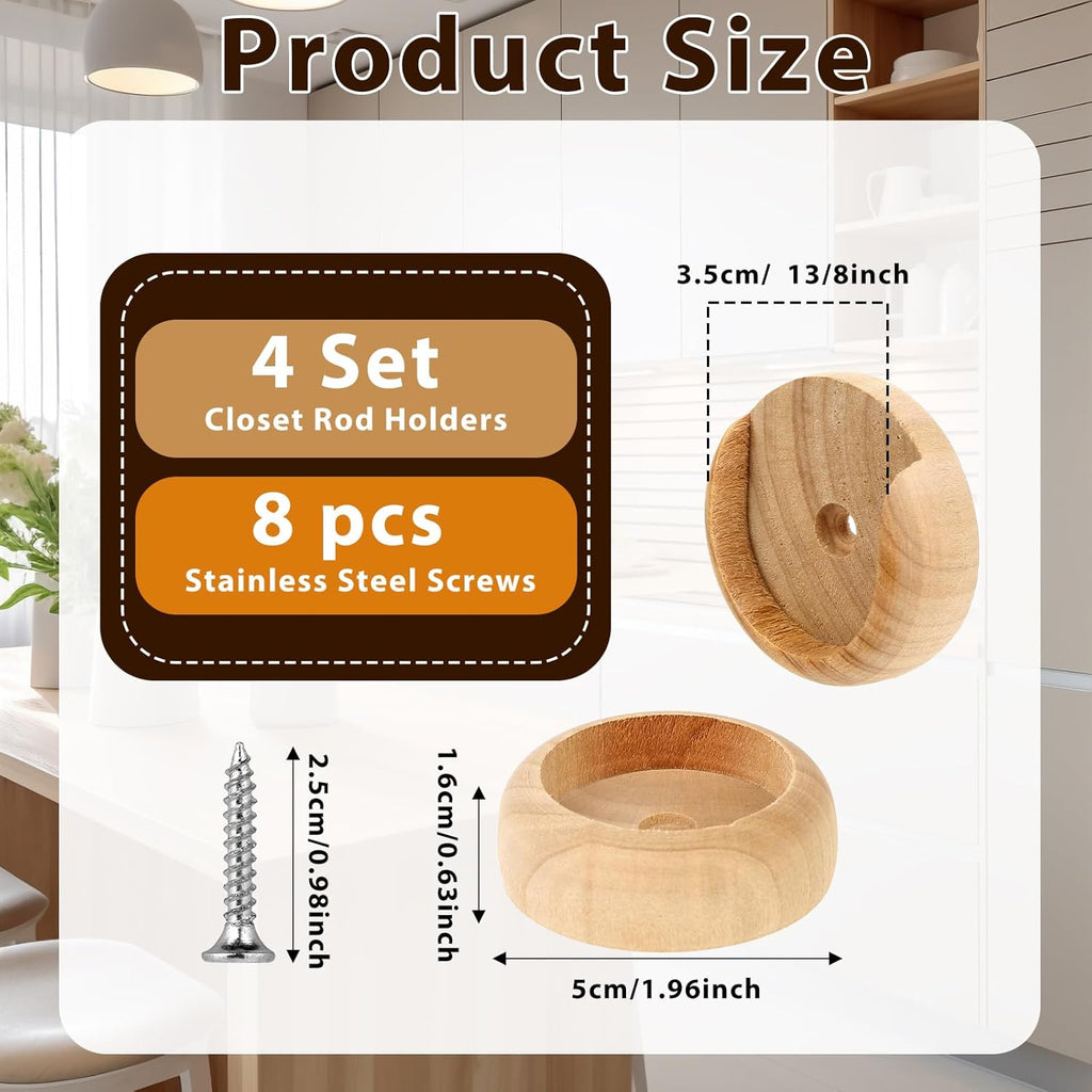 4 Sets Solid Wooden Closet Rod Holders with Screws Z81467
