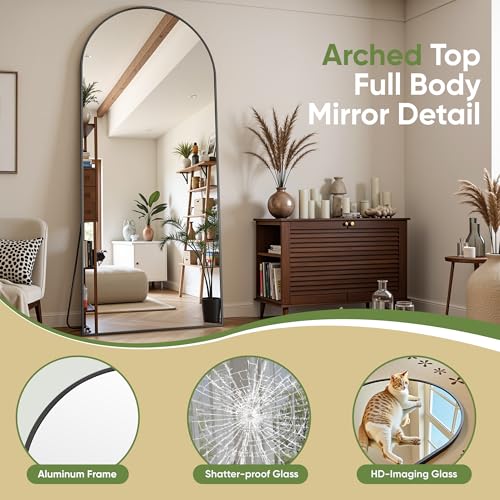 Black 78" Oversized Arched Full Length Floor Mirror with Stand C319