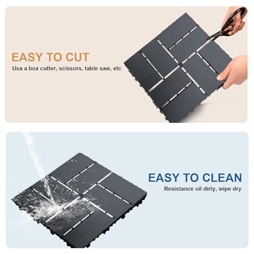 12 PCS Dark Grey 12"x12" Plastic Interlocking Deck Tiles B8852