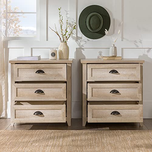 White Oak 3 Drawer Nightstand Set of 2 U559