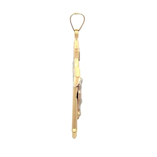 14k Two Tone Gold Saint Benedict Crucifix Cross Reversible Pendant L7991