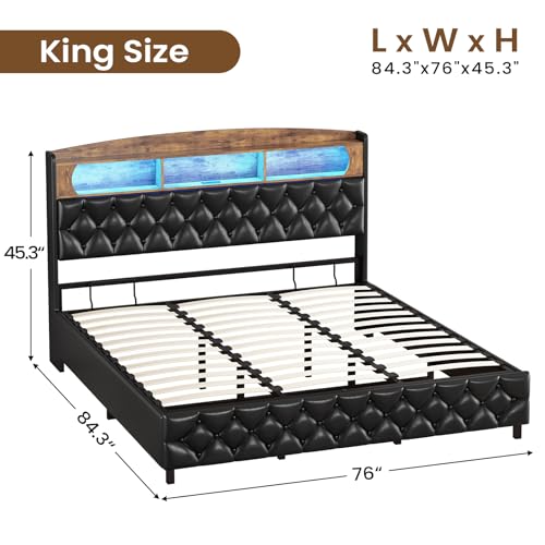 King Size Upholstered Storage Bed Frame with LED Lights A8668