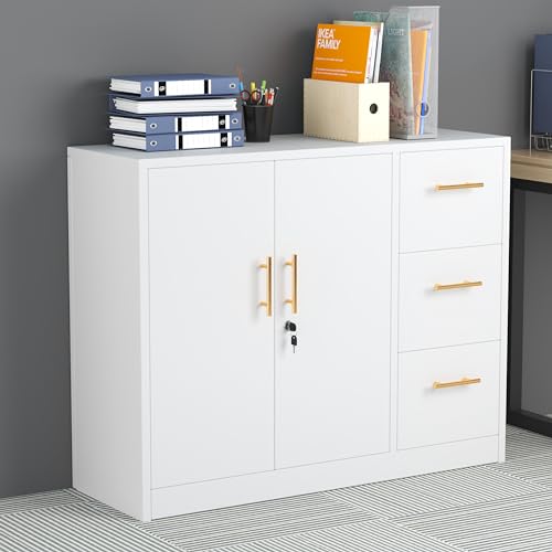 Large Metal Sideboard Buffet Cabinet with 2 Doors and 3 Drawers P536165