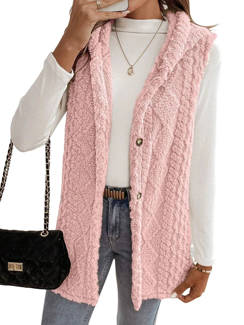 Pink Oversized Fleece Hooded Cardigan I1302
